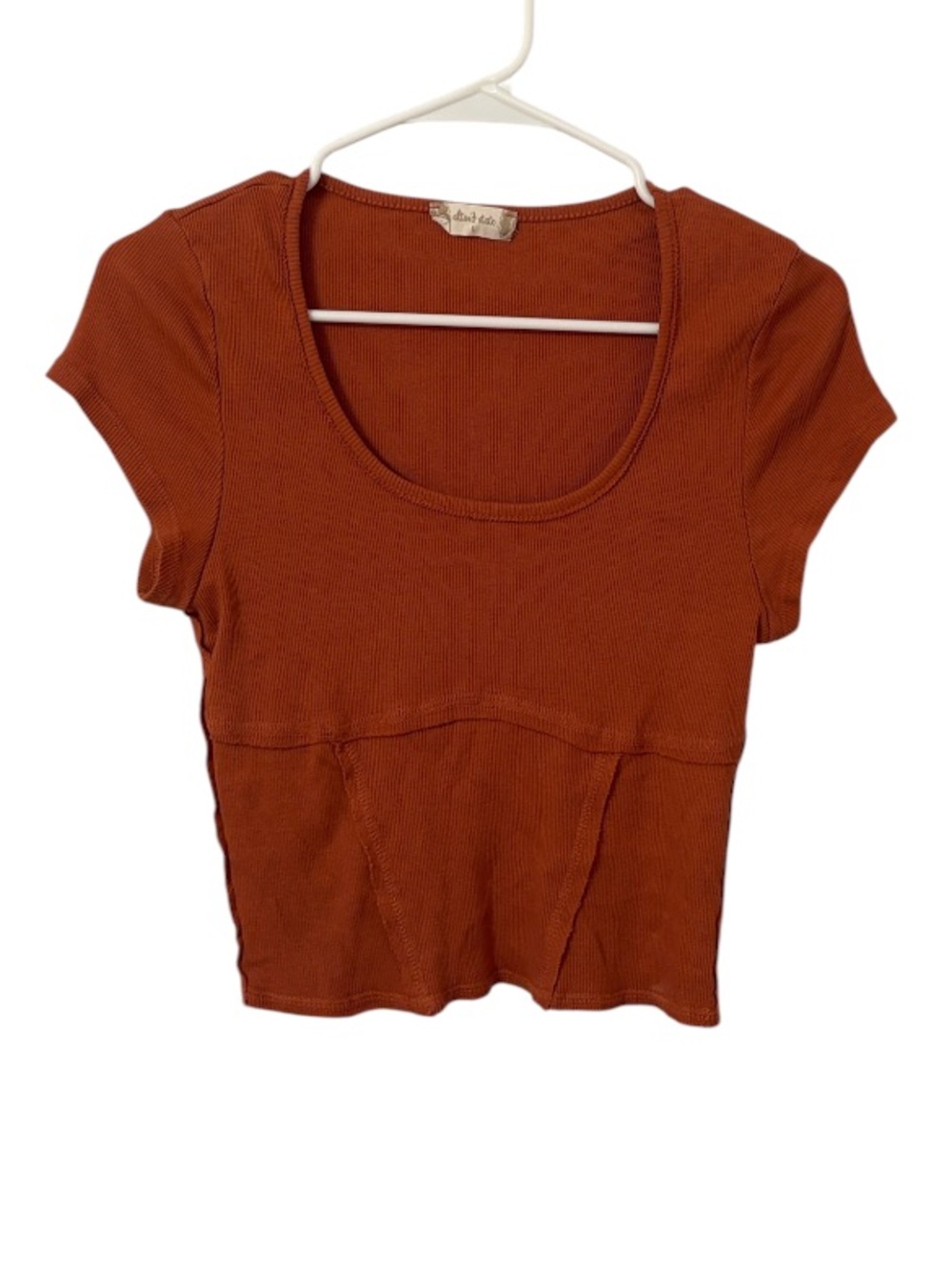 Altar’d State Burnt Orange Ribbed Cropped Corset Style Front Blouse